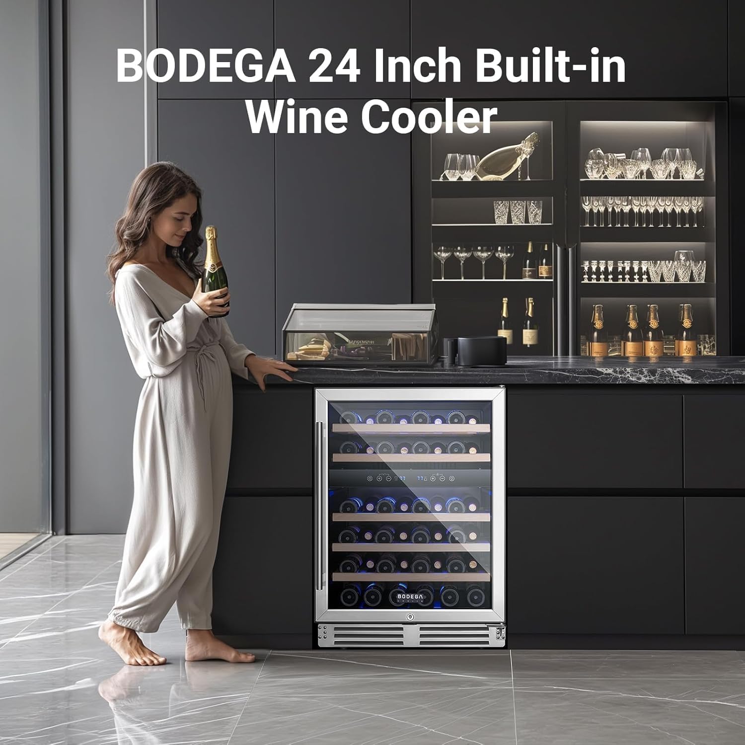 BODEGA 46 Bottles Wine Cooler, 24 Inch Dual Zone Wine Fridge with Double-Layer Glass Door, wine cooler refrigerator with Digital Temperature Control and Temperature Memory,wine cooler for home. on Fridge.com