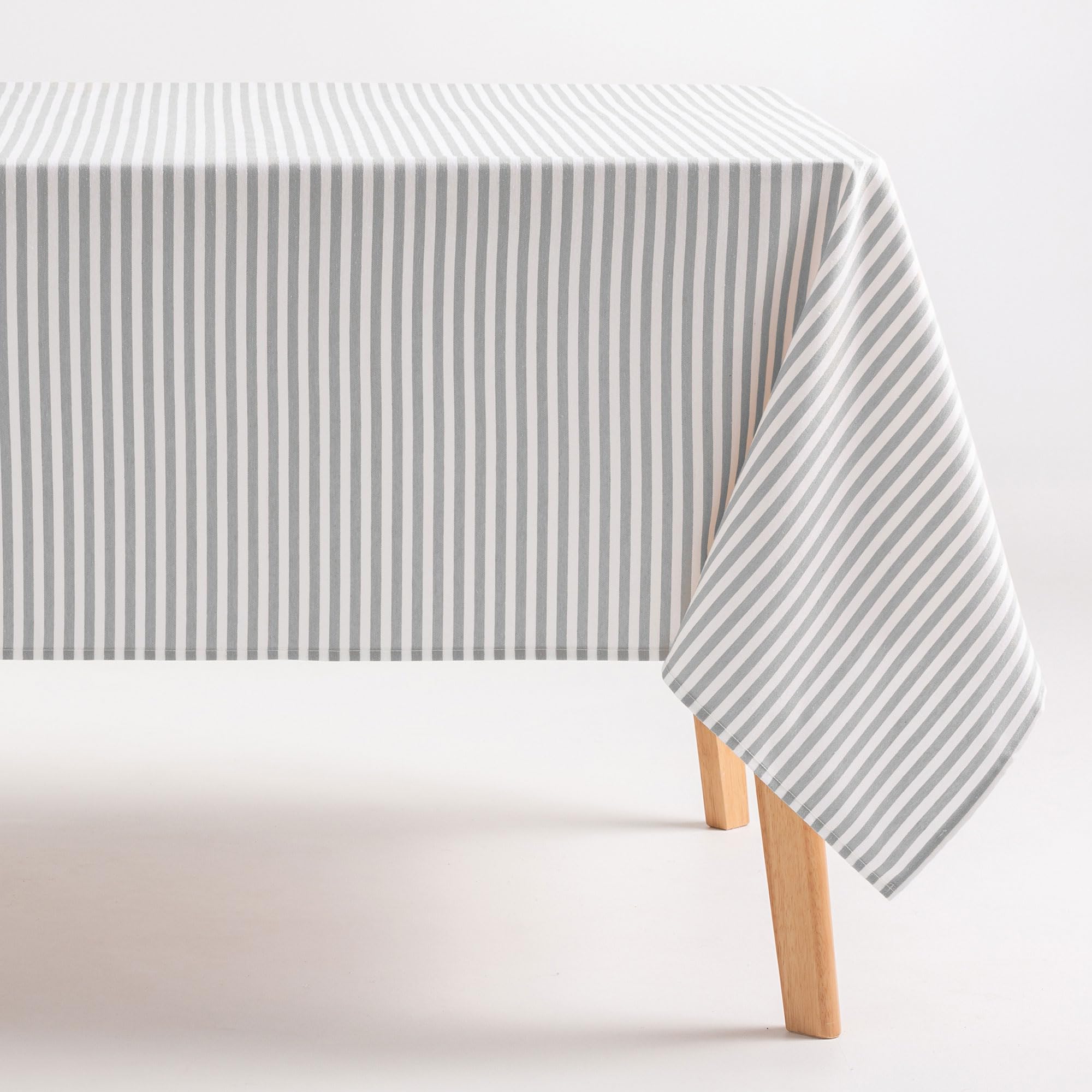 Gamusi Light Grey Stain Resistant Rectangular Tablecloth Cotton Fabric Waterproof Grey Stripes, 160 X 240 Cm