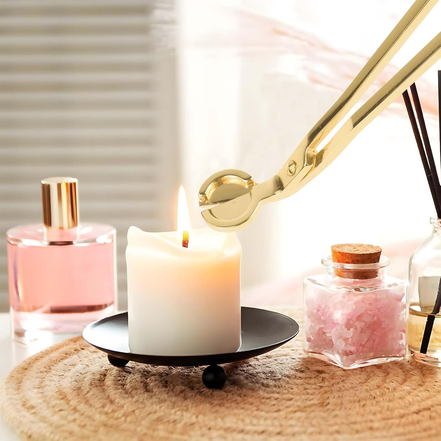 Candle Wick Trimmer, Stainless Steel Wick Clipper Cutter, Candle Cutter Wick Reduces Soot Prevent Soot Buildup, Candle Scissors (Gold Rose)