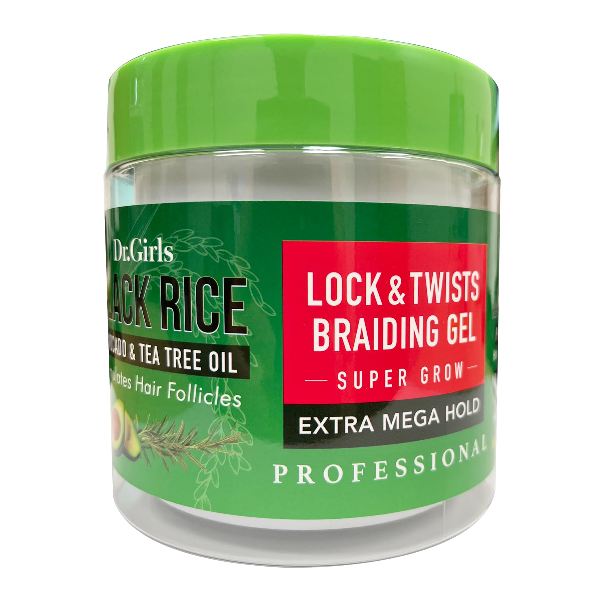 R&B Collection Dr. Girls Black Rice Lock & Twists Braiding Gel/24 Hour Hold/Extra Mega Hold/Moisturizing (17.6 oz) - Avocado and Tea Tree Oil