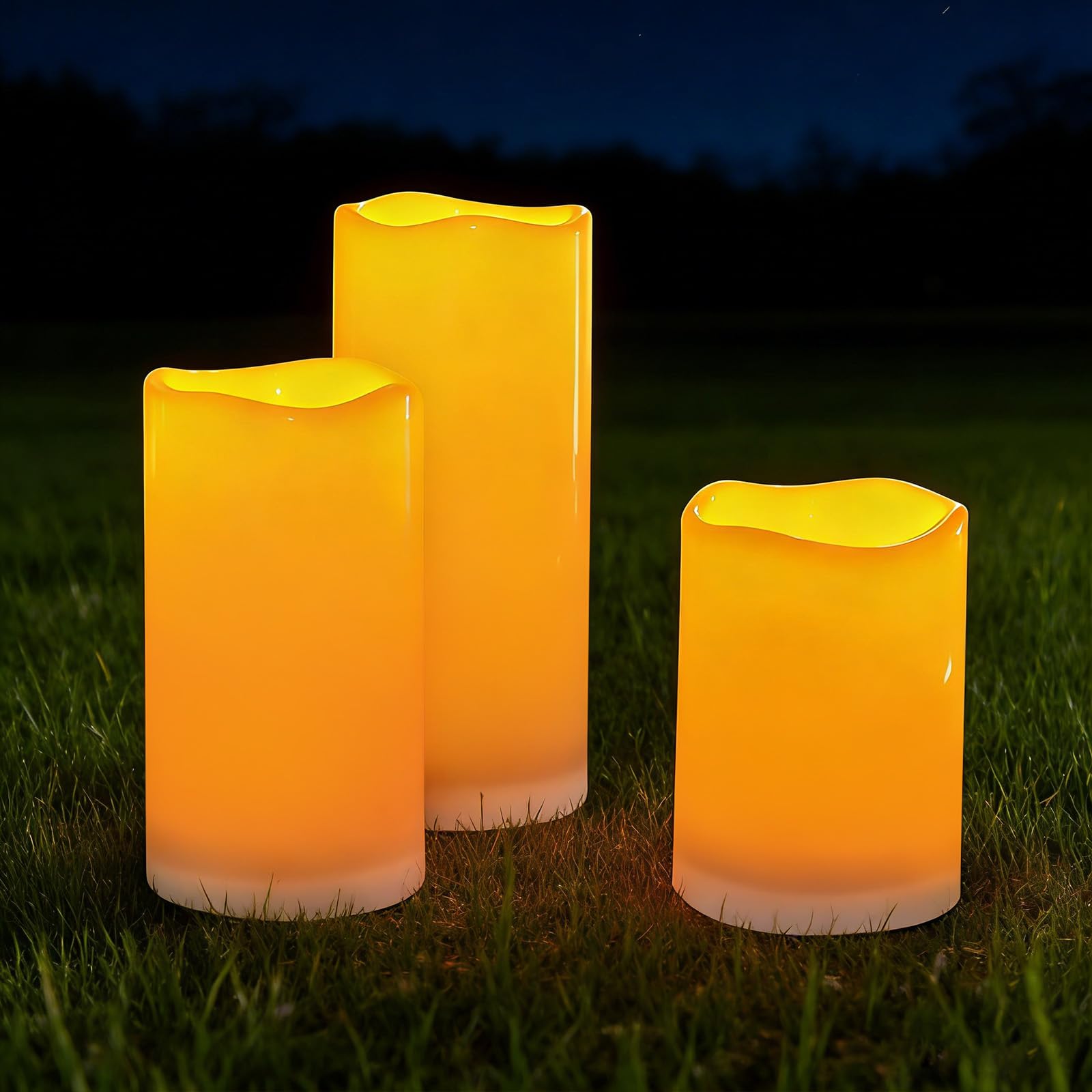Homemory Solarkerzen für den Außenbereich, Wasserdicht, Wiederaufladbare Kerzen, Solarbetriebene Flammenlose Kerzen, nur Sensor, Dämmerung bis Morgendämmerung, Weiß, 3er-Set