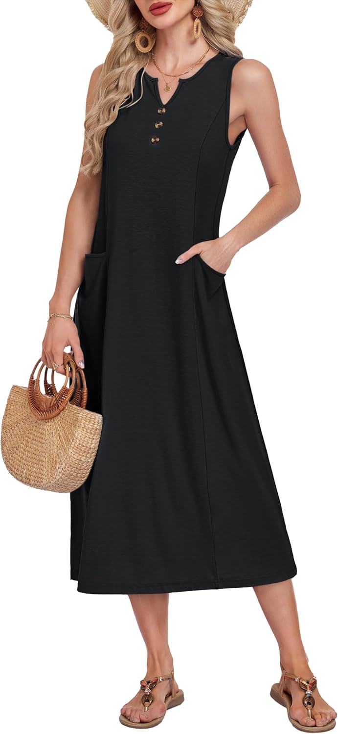MOLERANI Women's Casual Midi Dress V Neck Sleeveless Summer Beach Button Down Dresses with Pockets 2026 - Image 4