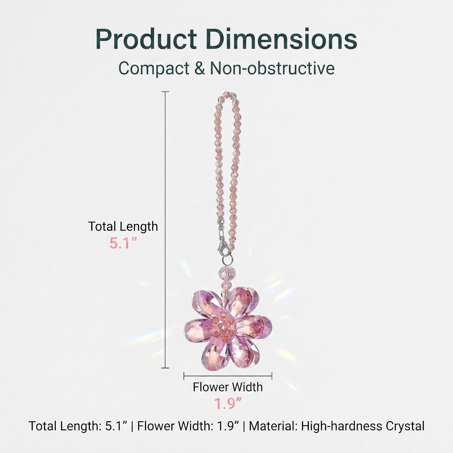 Bling Car Mirror Hanging Charm, Crystal Flower 3D Stereo Decoration Pendant for Girls & Women, Rainbow Prism Luxury Ornament, Interior Accessory for Car & Home & Backpack (Pink) image 2