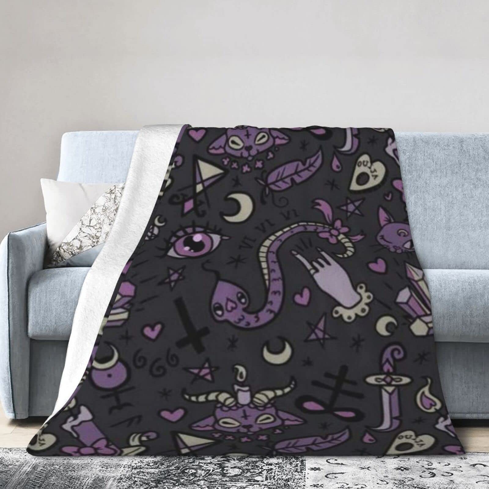Couverture polaire gothique violette et noire en microfibre douce pour lit et canapé