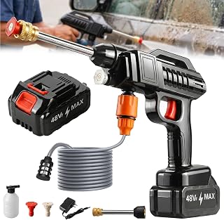 Pistola Hidrolavadora Portátil Recargable de Alta Presión, Kit Inalámbrico para Lavado de Autos con Espumador, 5 Metros Manguera y 2 Puntas Intercambiables, Ideal para Coches, Patios y Fachadas