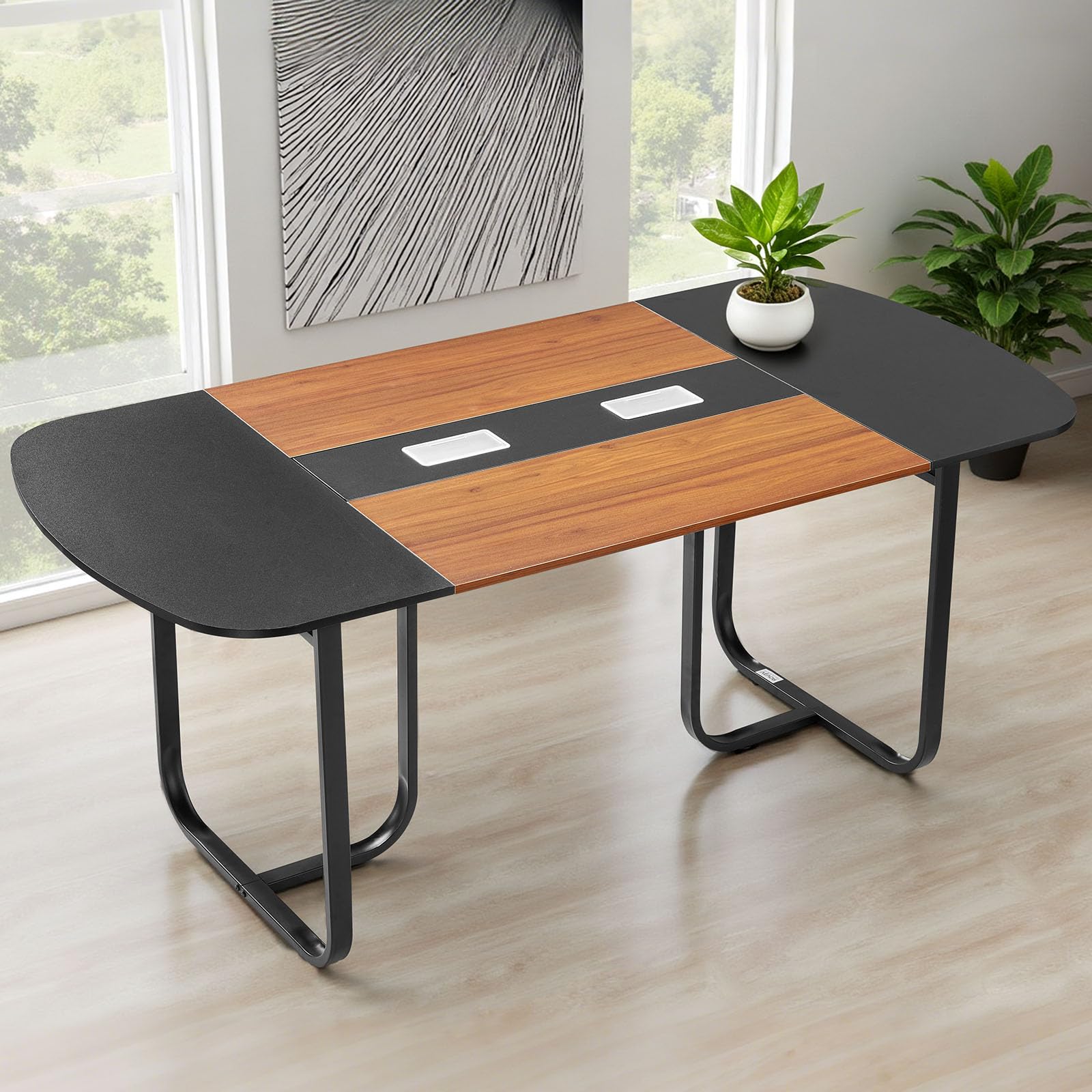 VEVOR Tavolo da Conferenza, Tavolo Ovale da Riunione da Ufficio da 1800 mm per 6-8 Persone, Scrivania Moderna per Seminari con Gambe in Metallo, Scrivania per Sala Riunioni, Marrone Nero