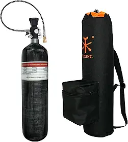 Cilindro de ar comprimido TUXING de 3 litros em fibra de carbono, 4500 psi, com bolsa de transporte e manômetro/regulador de válvula para carabinas de ar comprimido PCP.