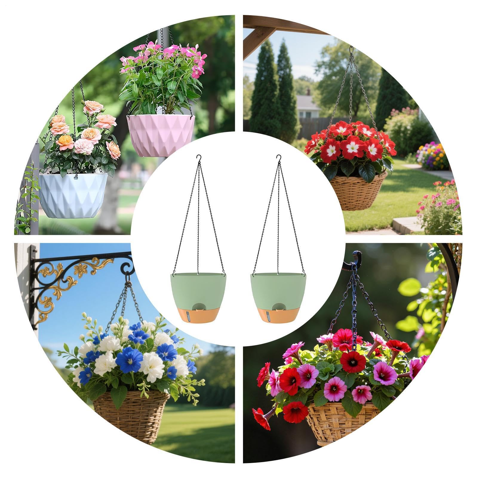 Appendiabiti per piante – Cestino sospeso automatico con serbatoio, set di 2 vasi per fiori per giardinaggio domestico | supporto per piante montato su finestra a parete per design interi
