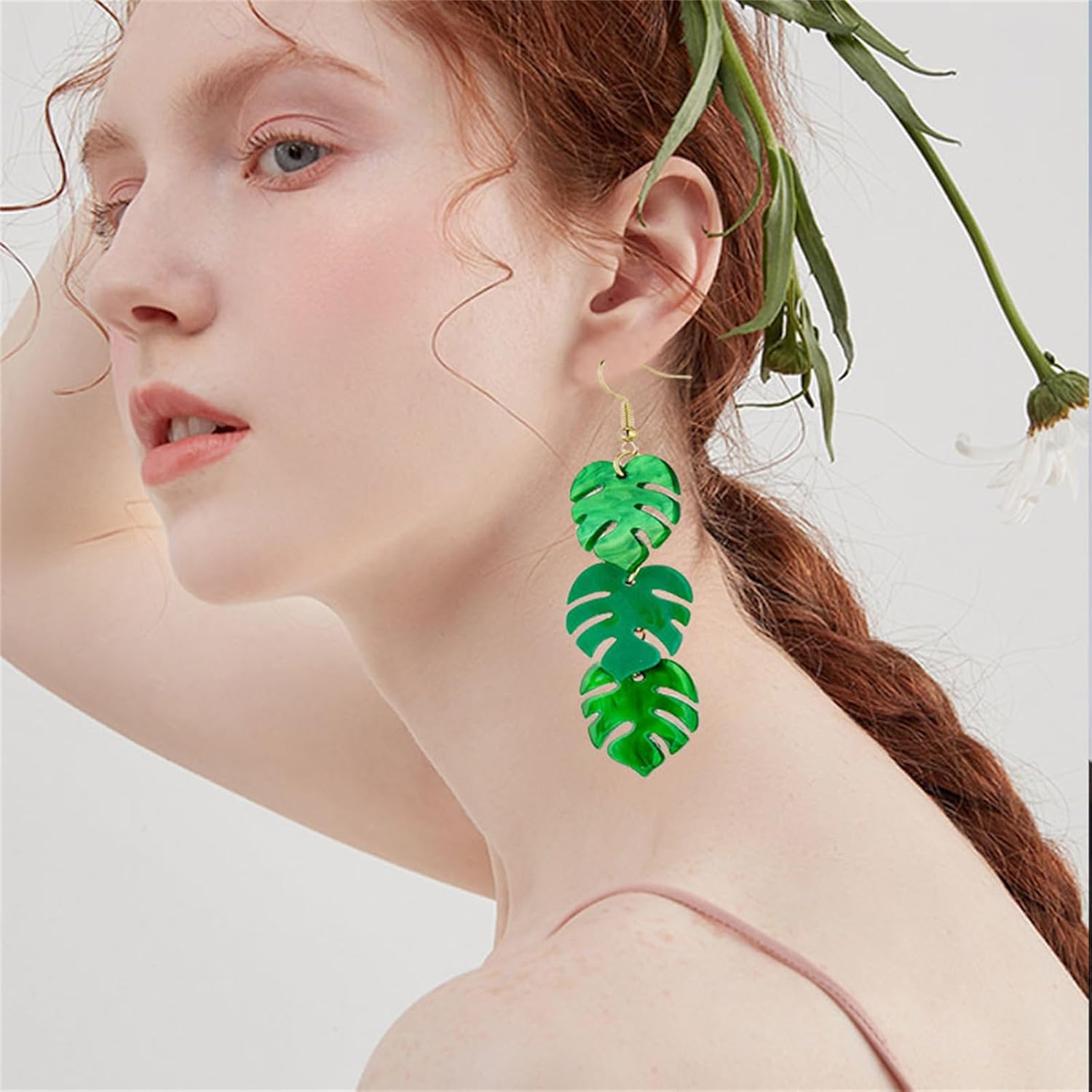coadipress Green Palm Leaf Earrings for Women Unique Acrylic Resin Lightweight Tropical Green 3 Palm Monstera Leaves Layered Plant Charms Dangle Drop Earring Summer Holiday Beach Jewelry Gifts Nature Lover - Image 2