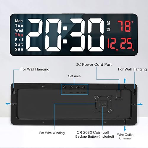 Miniatura 5 de Reloj de pared digital grande reloj digital LED de 156 pulgadas para decoración de sala de estar con control remoto hora y fecha día de la semana