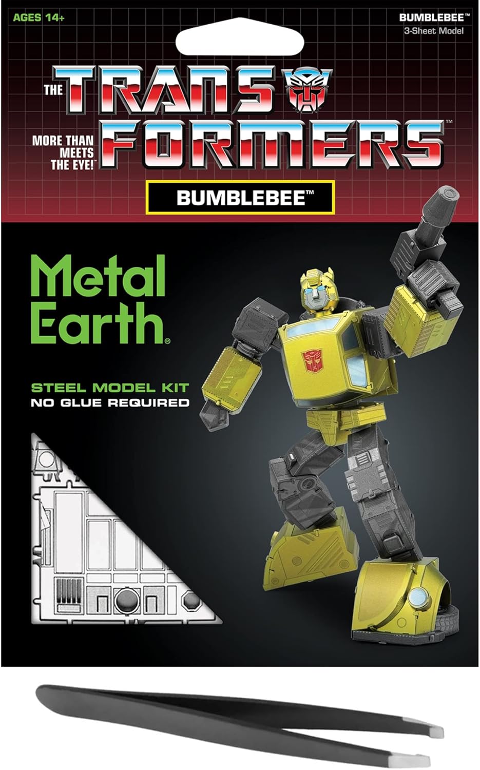 Metal Earth Fascinations Transformers Bumblebee Color 3D Metal Model Kit Bundle with Tweezers