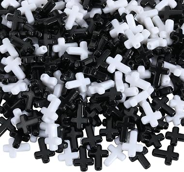 Ornaland Mini Cross Beads, Easter Crucifix for Rosary Making Bulk, 300 Pcs | Black White, Acrylic Small Christian Beads, Ideal for Bracelets Earrings Necklaces DIY Beading, 16x12x4.5MM