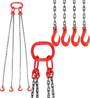 IRONWALLS 5FT 4 Leg Chain Sling with Grab Hooks, 5/16” x 5’, 6 Ton Loading Capacity, Heavy Duty Steel Lifting Chains with Hooks, Engine Lift Chain for Factory, Construction Sites