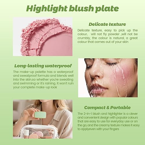 Noerrors Highlighter & Blush Palette Duo,2-In-1 Lightweight Cheek Glow Kit, Pink Cheeks Face Glow Highlight,Long-Lasting Natural Finish, All Skin Tones,Silky Powder Formula with Mirror, Face Makeup#01(Peach Nude)