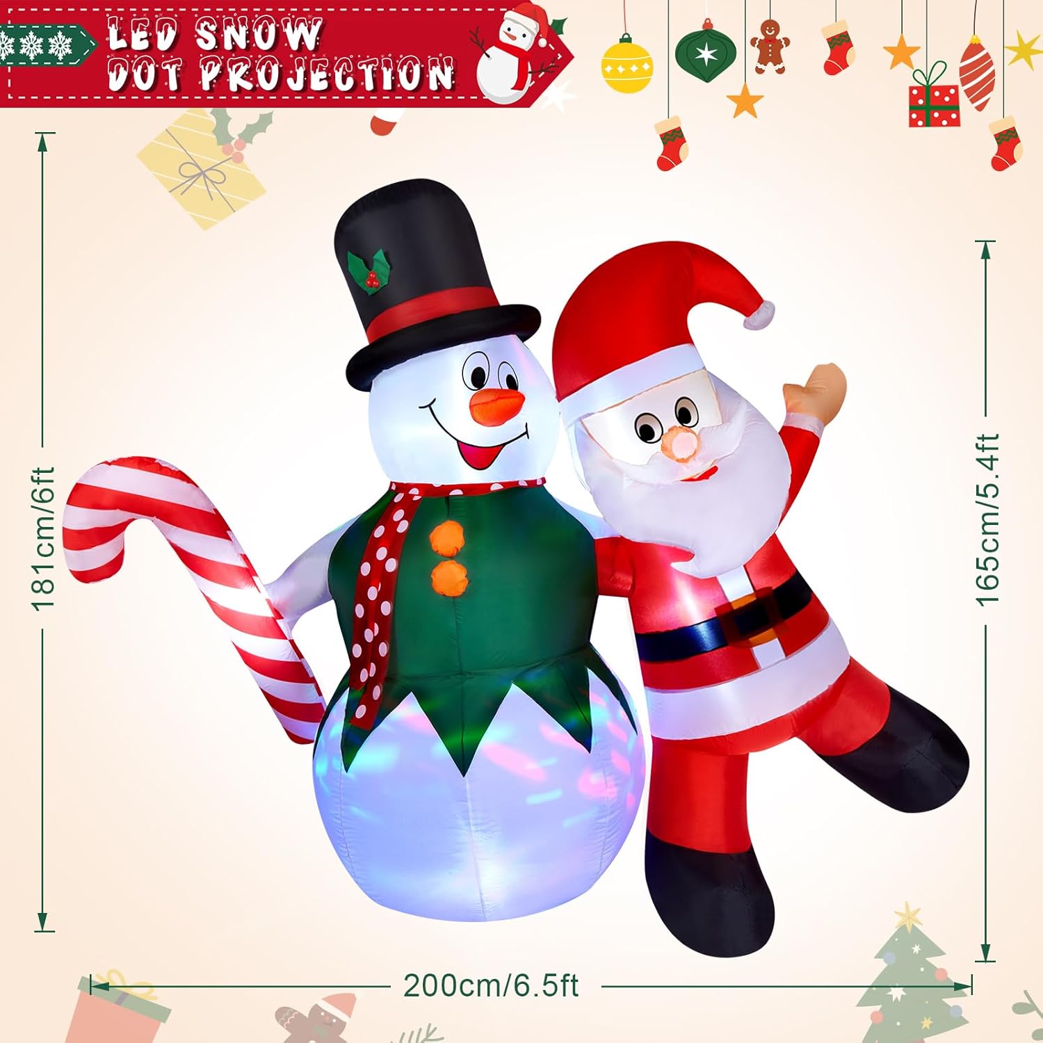 CAMULAND Christmas Inflatable, 6FT Inflatable Snowman and Santa Claus with Built-in LED Lights, Outdoor Christmas Decorations Blow-up Decor for Yard, Garden and Party - Image 2
