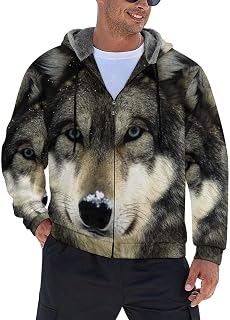 White Snow Wolf Men's Hoodie Fleece Lining Zippered Sweatshirt Sweater Jacket Coat