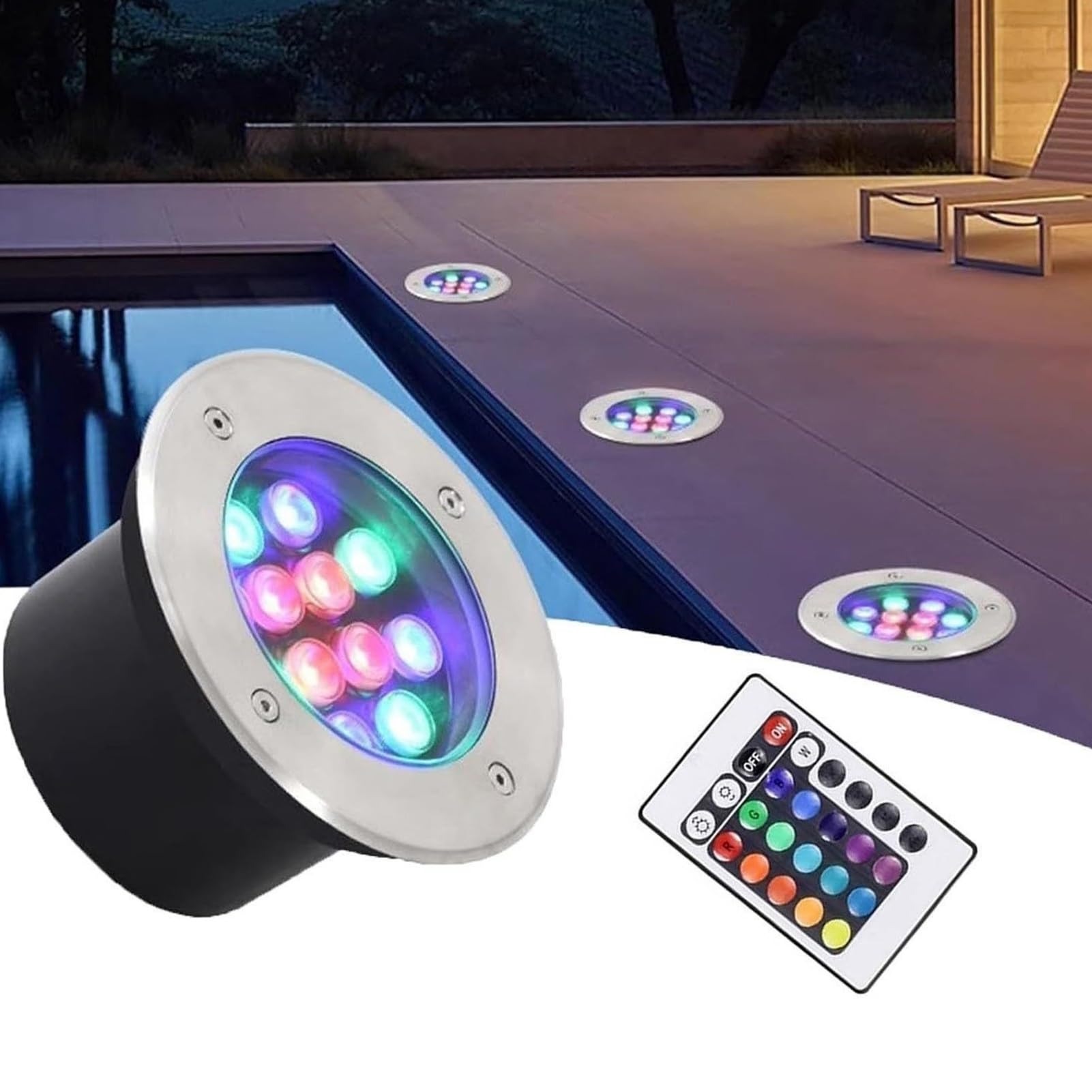 Lampe paysagère au sol et projecteur LED enterré d'extérieur étanche IP68 RGB