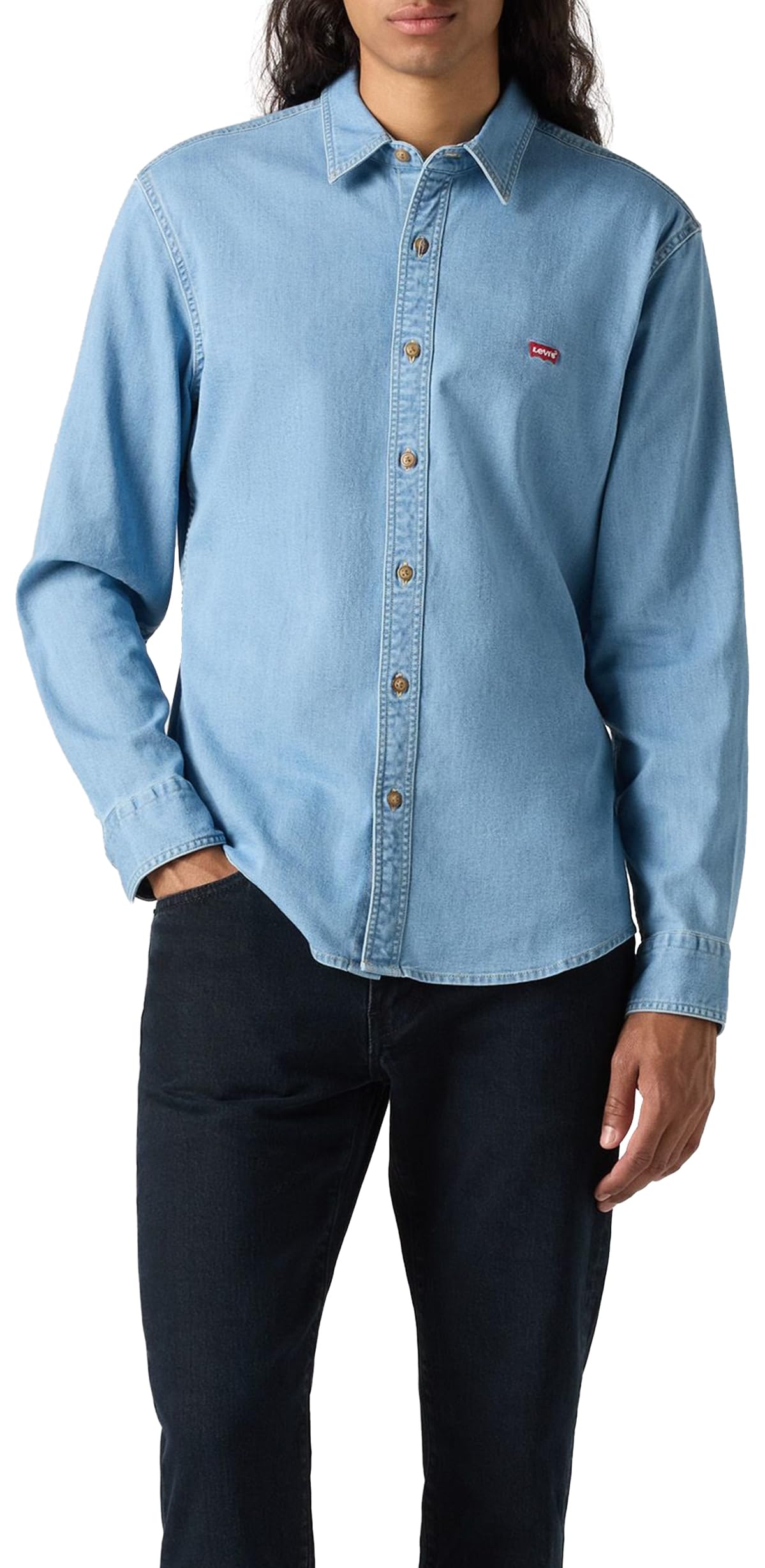 Levi's Men's Long-Sleeve Battery Housemark Slim Shirt, Osborne Light WASH, XL