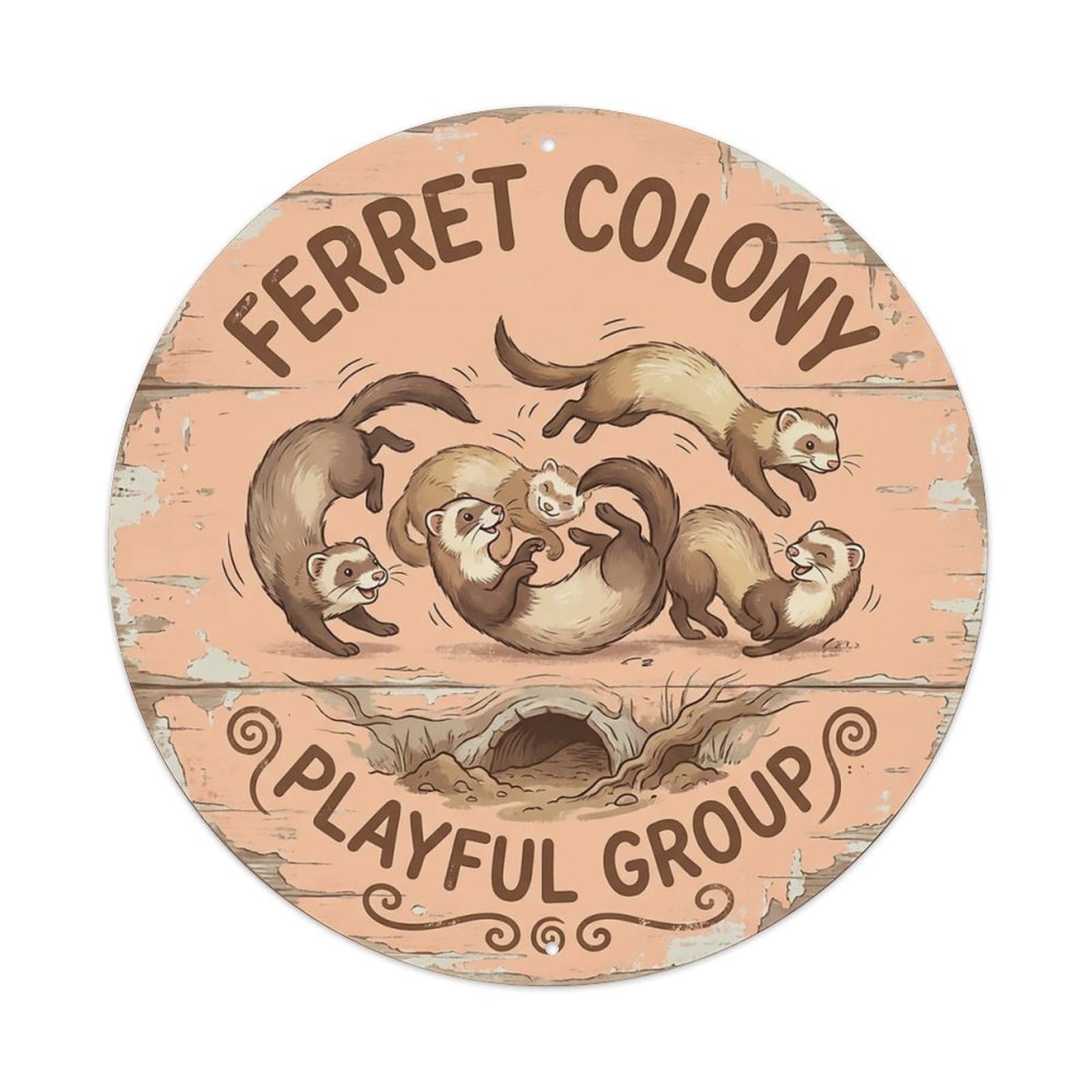 Cxhjca 8X8inch(20X20cm) Ferret Colony Playful Group Metal Tin Sign