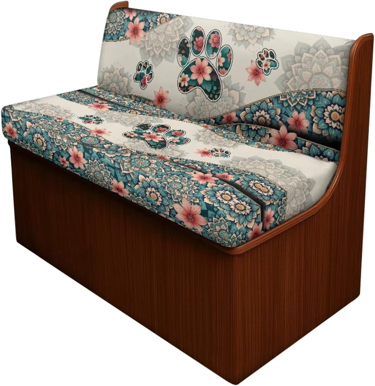 Dreaweet RV Dinette Cushion Covers Boho Theme Camper Seat Covers Dinette Booth Mandala Flower Dog Paw Print Slipcovers Stretch Washable RV Couch Covers for Sofa Bed Includes 1 Bench & 1 Backrest Cover