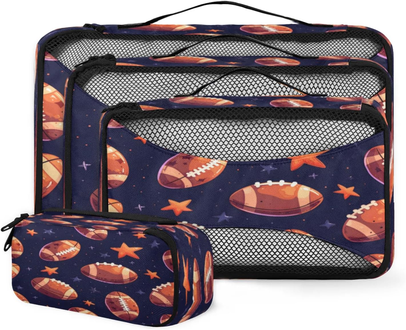 4 Set Packing Cubes for Suitcases, Large Sports Balls Travel Luggage Packing Organizers for Women Men, Custom Toiletries Bag for Cosmetics Toiletries, Rugby Soccer Basketball
