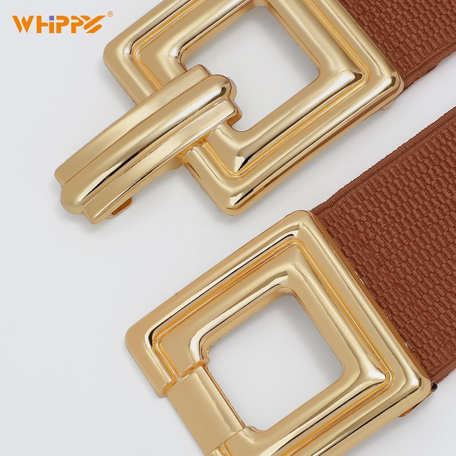 WHIPPY Women Wide Elastic Waist Belt Fashion Hollow Out Square Gold Buckle Stretchy Belt Waistband for Ladies - Image 2