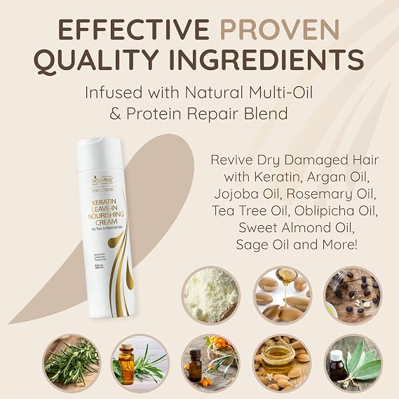 Vitamins hair cosmetics Keratin Thin Hair Leave-In Conditioner & Keratin Hair Straightening Kit - Ultra Hydrating No Rinse Cream - Straightener Smoothing Set - Keratina para Alisar el Pelo sin Formol