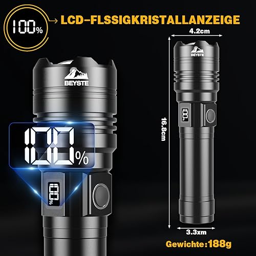 High Power LED Flashlights, 30000 Lumen Rechargeable LED Flashlight, Long Range Powerful Flashlight, Military High Power Flashlight, Waterproof Flashlight for Emergencies Camping Gift - 3