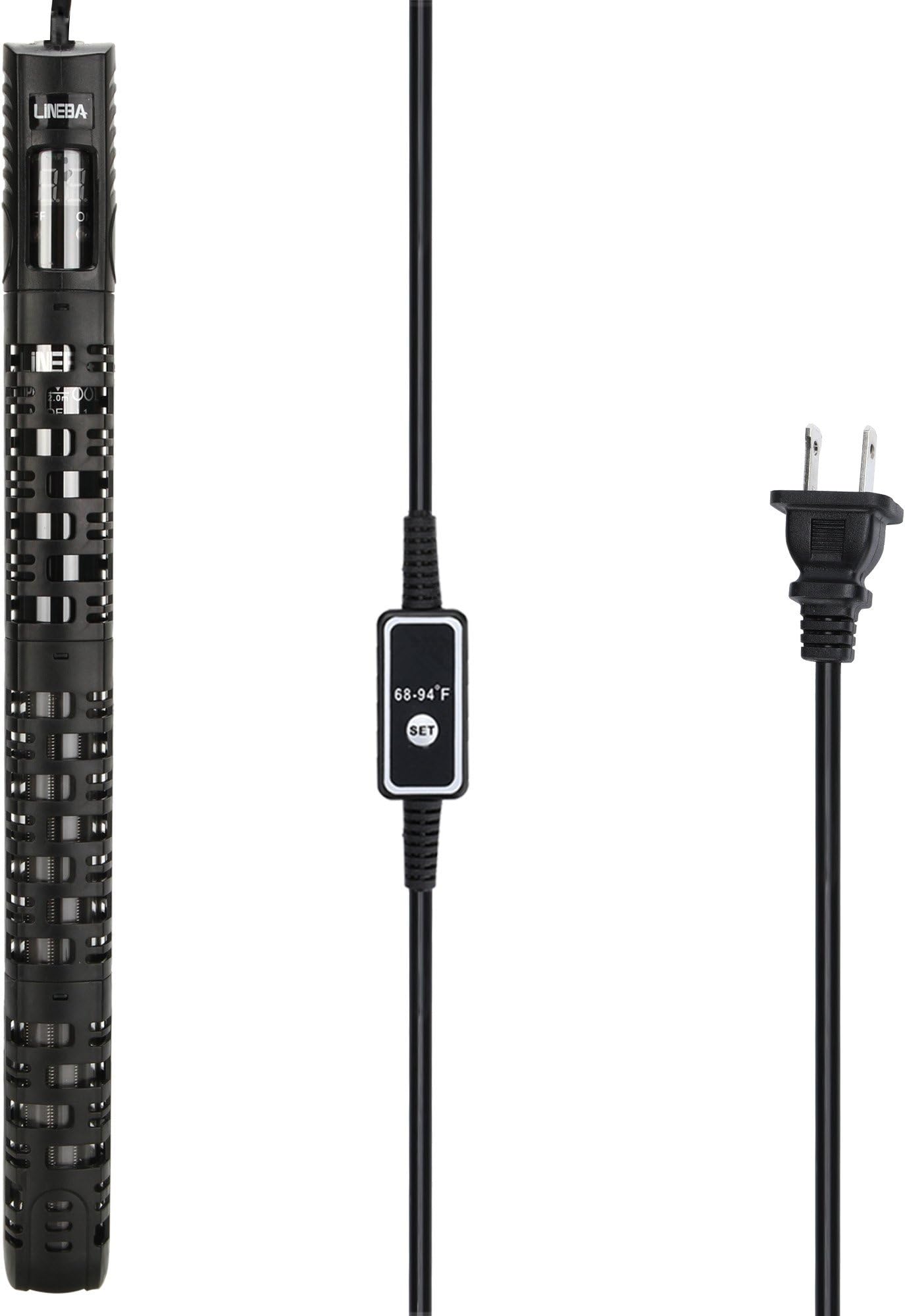 Lineba 300 Watt Submersible Aquarium Heater Anti-Explosion LED Temperature Readout External Temp Controller Protective Sleeve and Suction Cup 26-53 Gallon