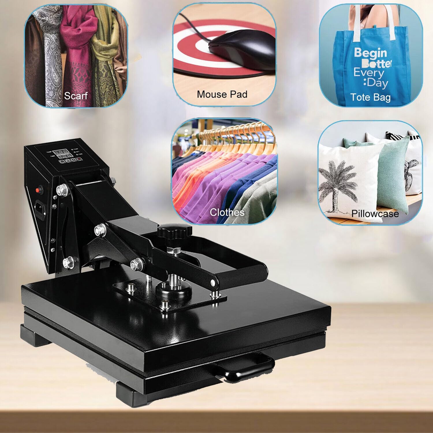 40x50cm Transferpresse Hitzepresse Heißpresse Maschine Heat Press 2000W DIY Mulitifunktional Sublimationsmaschine Wärmepresse Textilpresse für T-Shirts Kissen Mauspads Tasche