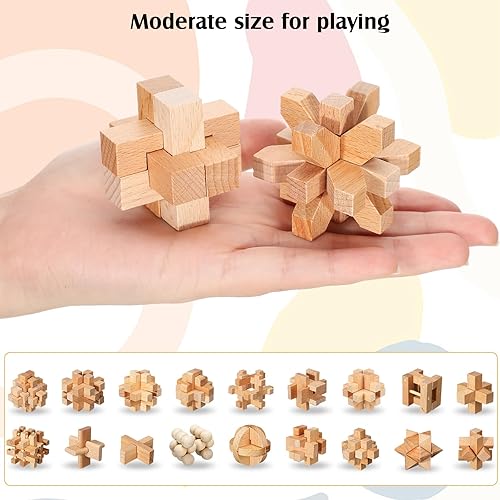 Miniatura 6 de Rompecabezas de madera para el cerebro, 20 piezas, rompecabezas pequeños de madera 3D, rompecabezas de bloques de madera, caja de lógica, bloqueo de
