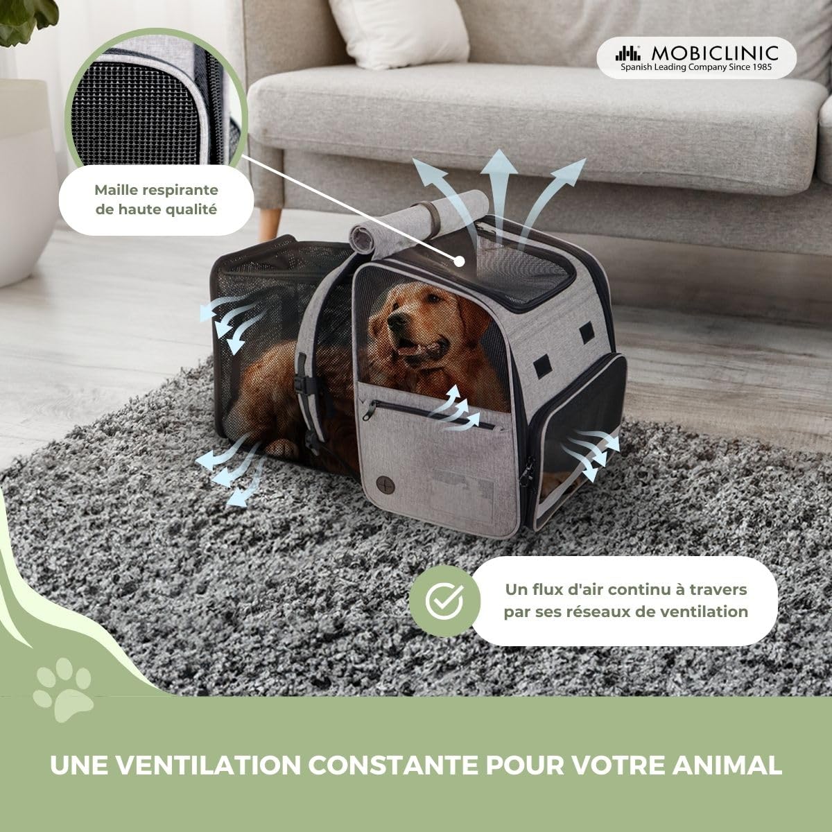 Mobiclinic® Pets, Sac à Dos pour Animaux, Tula, Pliable, Ventilation, Poches, Y Compris mangeoire et Sacs, Accès Multiples, Ajustable, 37x29x37.5 cm, Transport Chiens Chats