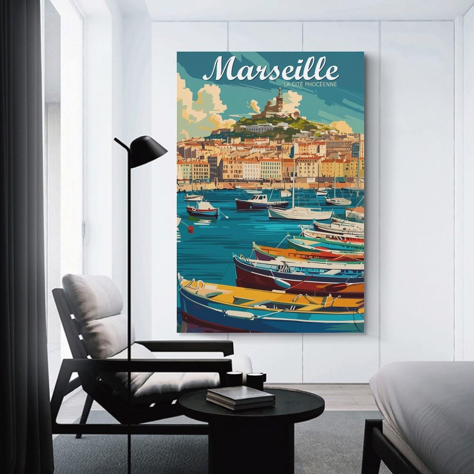 Junmoney Canvas Art Print Marseille, France Travel, 24x36inch(60x90cm), for Gallery Wall Decor And Room Displays, Wall Decor Suited to Curated Displays