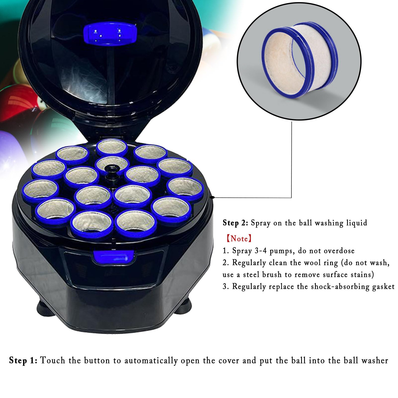 Macchina Pulizia E Lucidatura Palle Da Biliardo Automatica - Per 16/22 Palle, 110V, Con Detergente - Foto 5