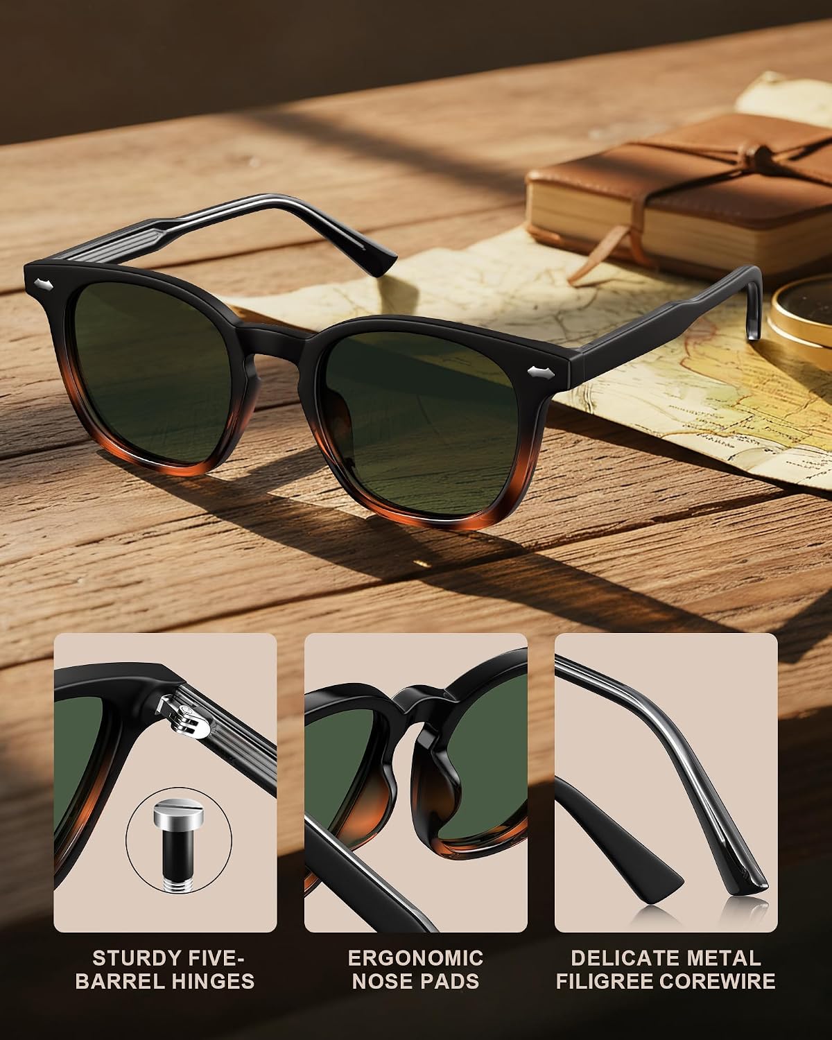 STGATN Sunglasses for Men Acetate UV400 Protection Anti-Glare Square Sun Glasses Driving Fishing Golf Hiking