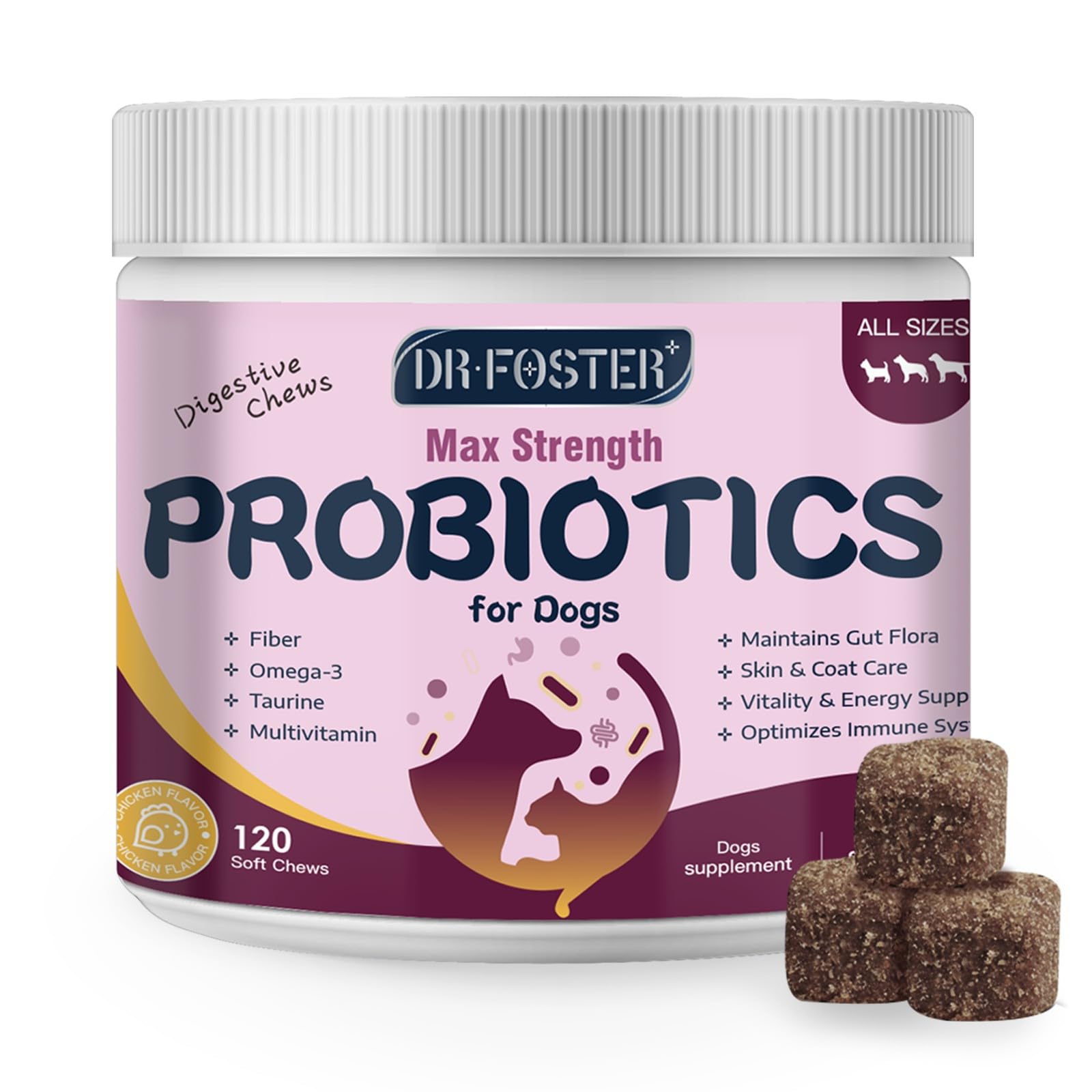 Probiotics for Dogs, Dog Probiotics for Digestive Health, 6 Billion CFU, with Prebiotics & Digestive Enzymes, Pumpkin & Omega-3, Dog Diarrhea Relief &
