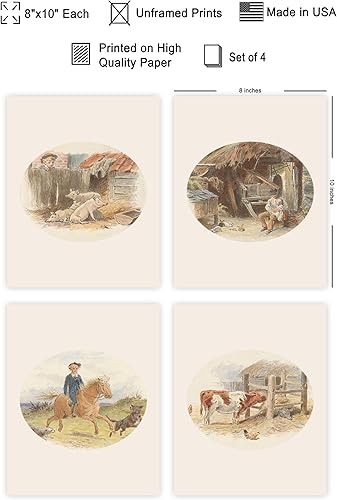 Miniatura 2 de Poster Master Póster retro de 4 piezas con estampado de granja vintage, arte de granja, diseño de pared pastel en acuarela, arte bohemio elegante,