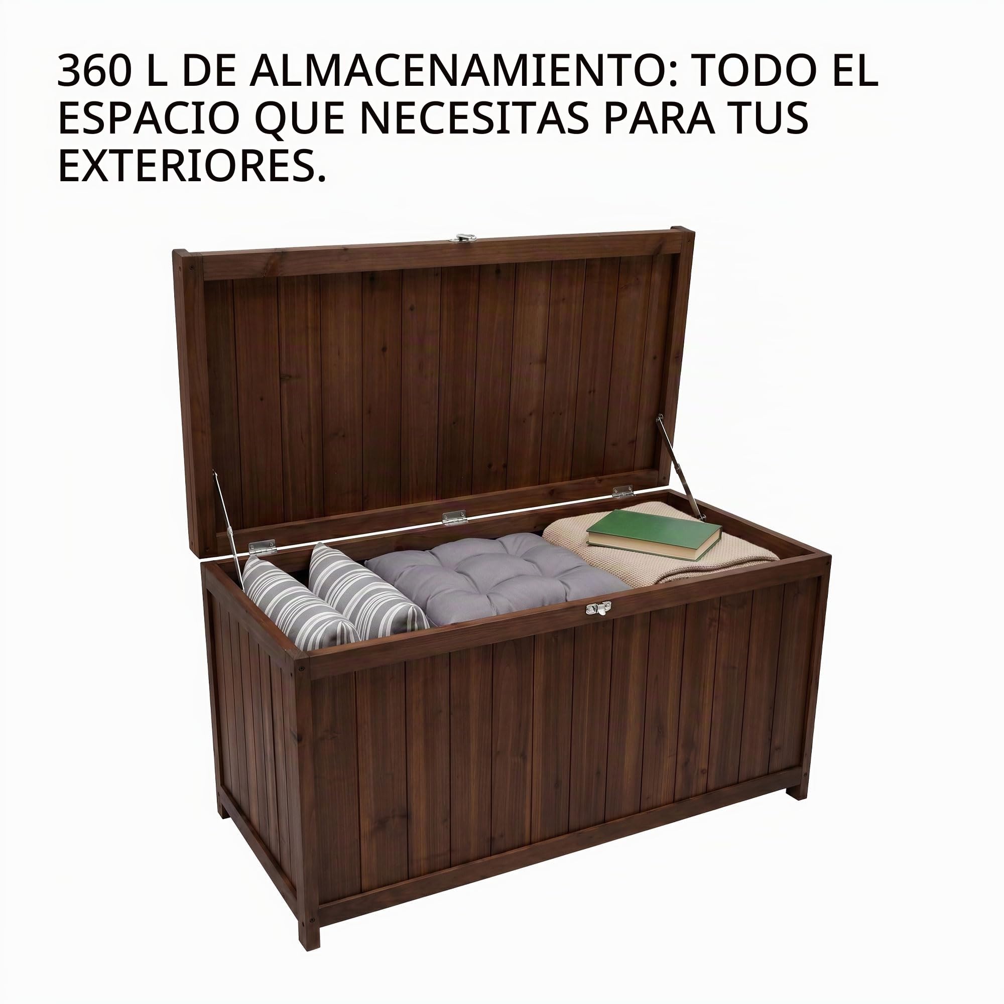 FRANKYSTAR® Cubo – Baúl de jardín de 113 x 60 x 53 cm, para exterior, contenedor con candado, de madera de acacia teca