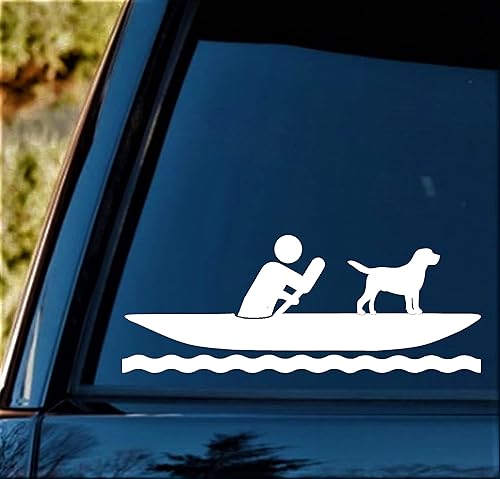 Miniatura 3 de Guy Kayaking with Dog Kayak Decal Sticker for Car Window BG 690
