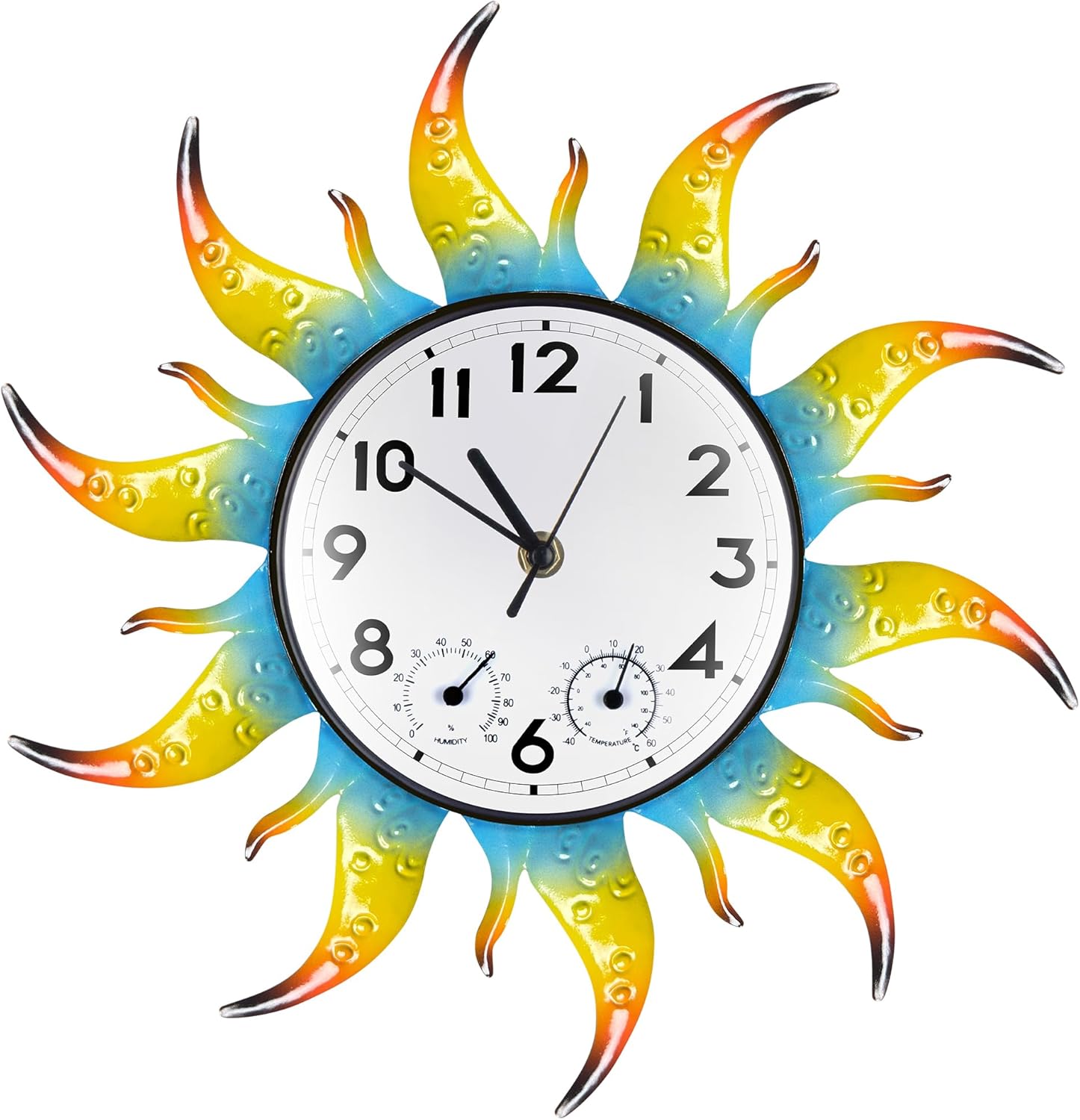 Outable Sun Outdoor Clock Silent Non-Ticking Outdoor Clocks Waterproof Decorative Outdoor Clock Thermometer Combo for Patio Living Room Kitchen Garden Decor