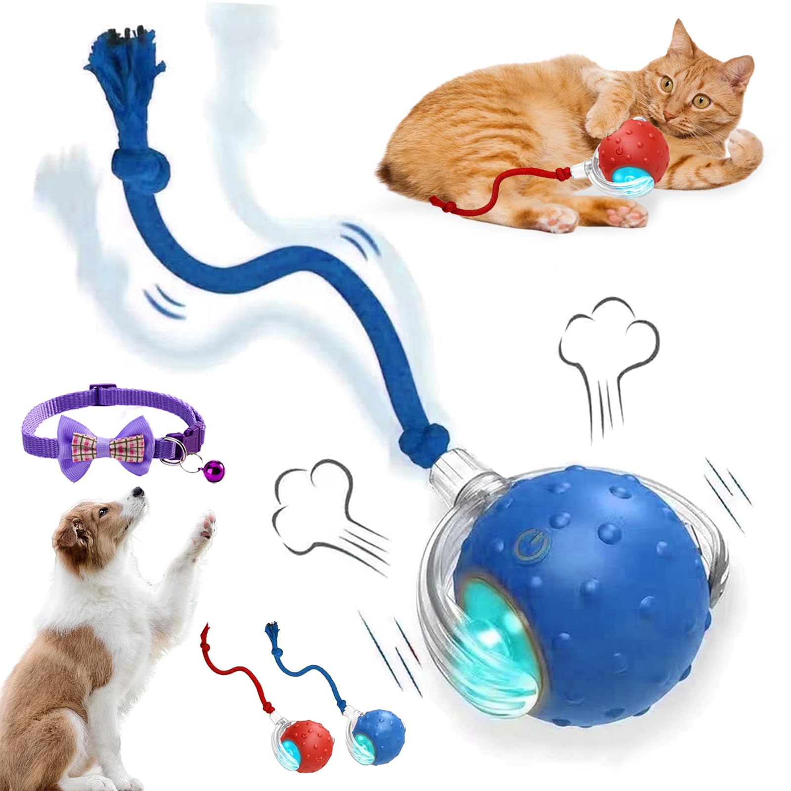 2026 New Tiny Fetch Dog Toy, Tinyfetch Interactive Fast Moving Toys Balls with Birdsong, 360° Smart Automatic Rolling Electric Dog Ball Toy with Rope for Dogs and Cat Indoor Play (Blue)