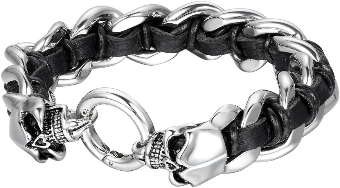 OIDEA Mens Bracelet - Gothic Skull Bracelet for Men, Vintage Punk Skull Cuff Link Bracelet Jewelry Gift