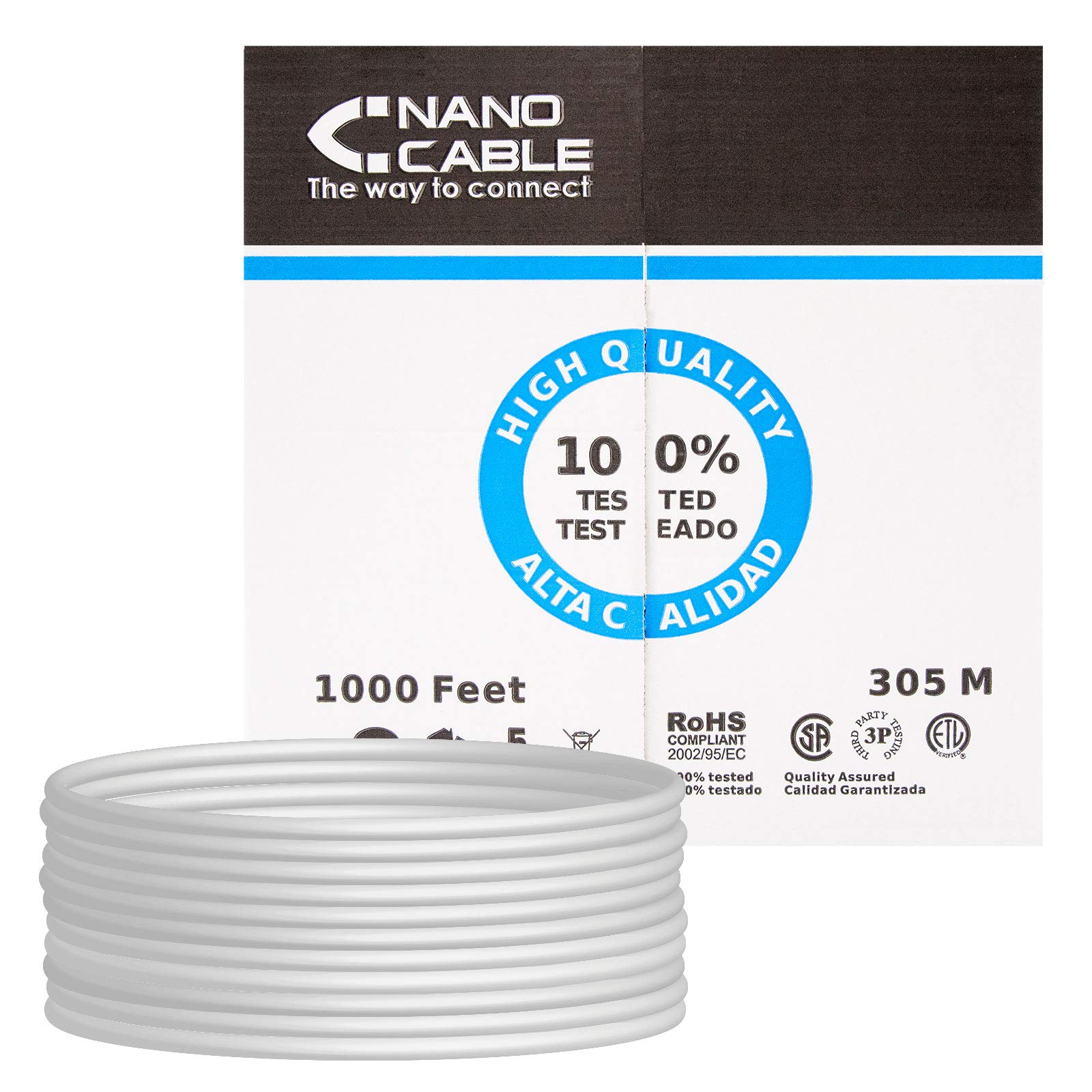 NanoCable 10.20.0704 - Cable de red Ethernet rigido RJ45 Cat.5E FTP AWG24, Gris, bobina de 305mts