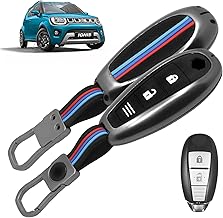 Carzex Car Key Cover Compatible with Suzuki Swift, Dzire, WagonR, Baleno, Ertiga, Alto, Brezza, Ignis, Ciaz, Celerio – 2 Button Metal + Silicone Protective Shell (SUZUKI IGNIS 3 BUTTON)