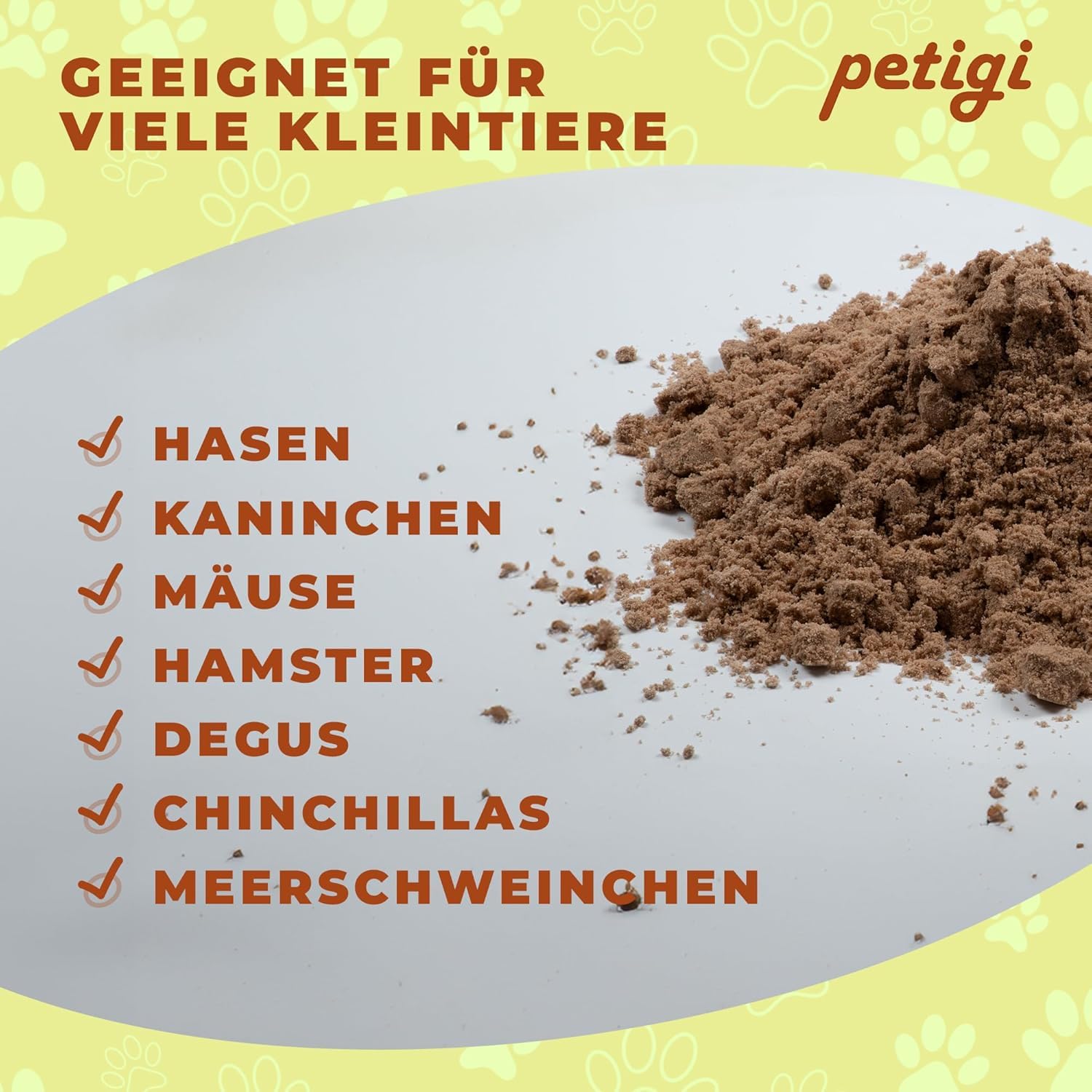 Petigi Arena para escarbar para conejos, 25 kg, para cajas de arena de conejos, liebres, chinchillas, adecuada para patas sensibles, libre de aditivos químicos y contaminantes, sin arcilla