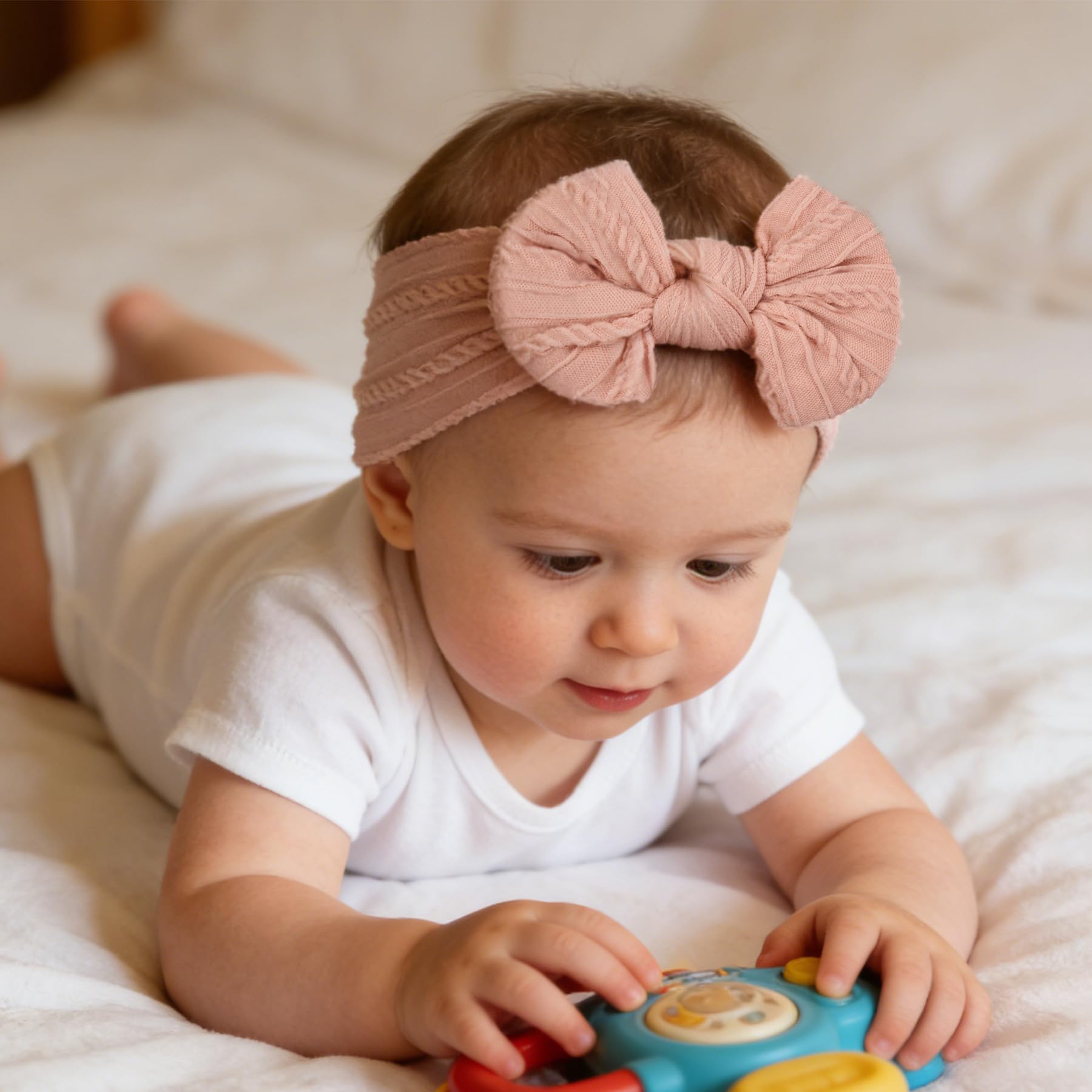 2 Pièces Bandeau Bébé Fille, Accessoire Cheveux, Serre-Tête, Arc Élastique, Coffret Cadeau - Blanc, Rose