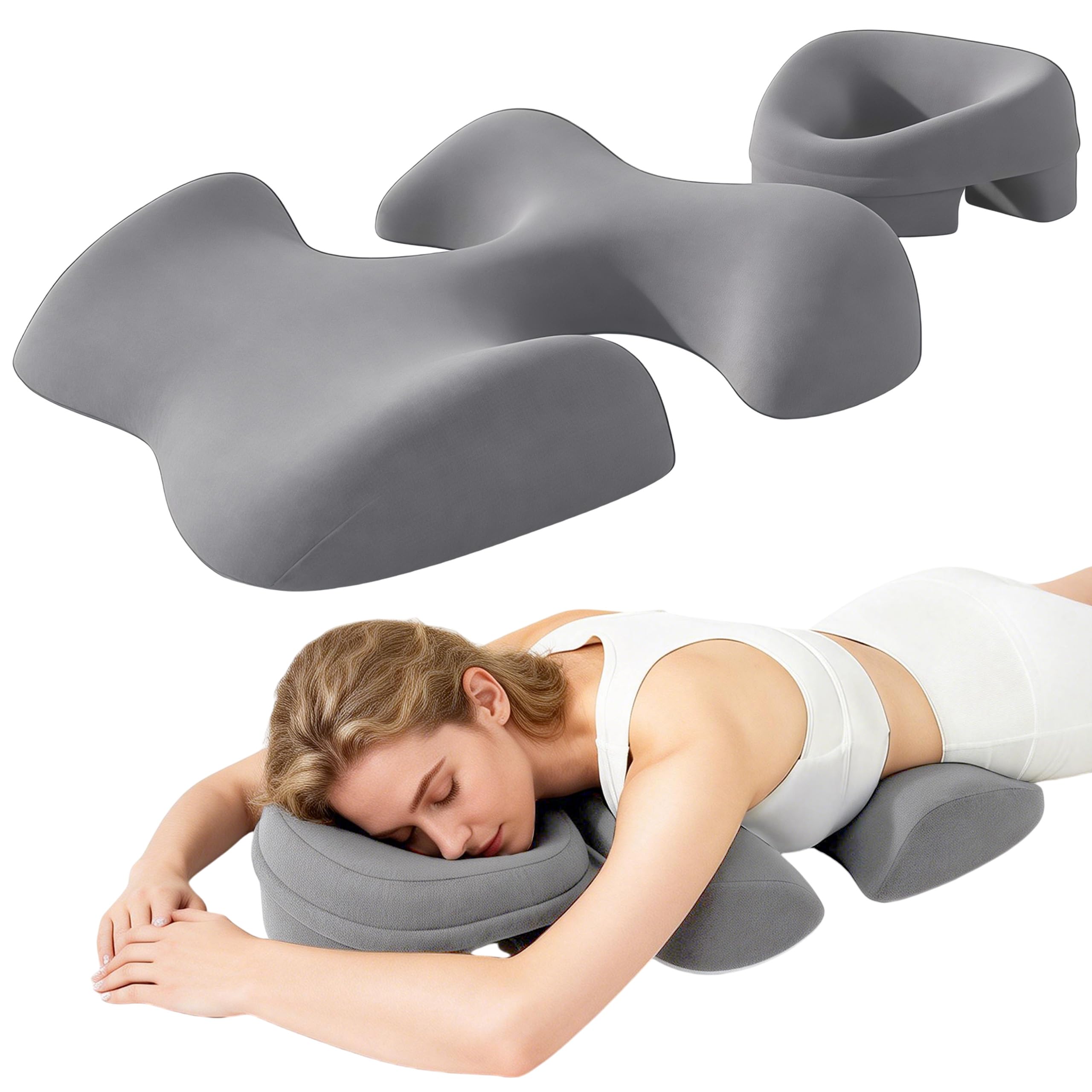 Massage Brustkissen und Gesichtskissen Set, Massagekissen Kopf Loch, Weich und Bequem Massage Kopfstütze Bruststütze Bauch Stützkissen für Bett, Spa Salon, Zuhause, Schlafzimmer（Grau）