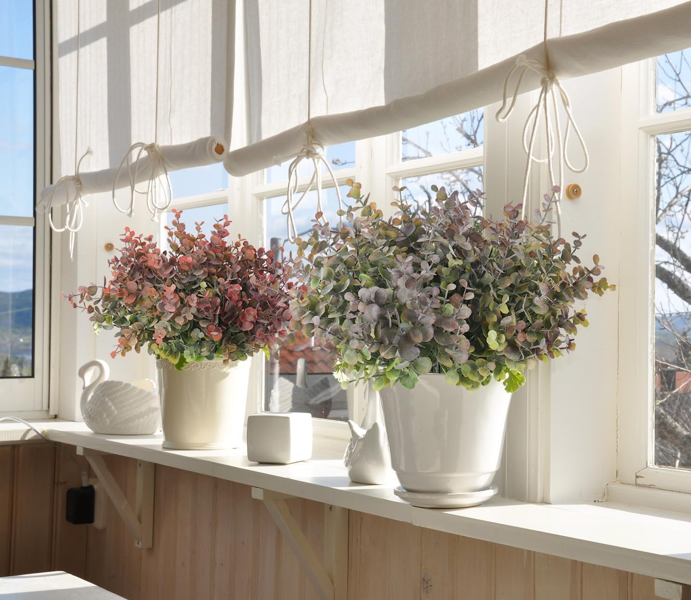 RECUTMS 12 Bundles Fake Bushes Artificial Plants Outdoor Faux Plant Eucalyptus Stems Fake Porch Plants for Farmhouse Bathroom Office Vase Centerpiece Indoor Outdoor Decor(Dusty Purple) - Image 3