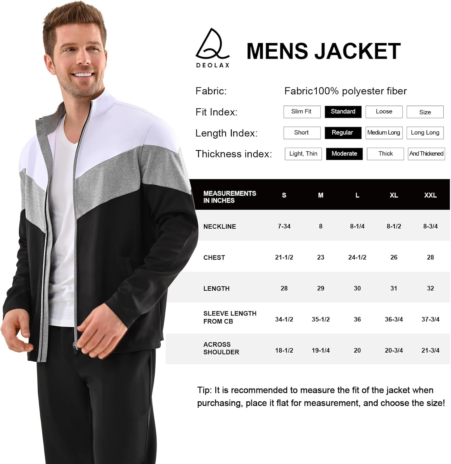 DEOLAX Men Track Jacket Full Zip UP Light Outdoor Sweatshirt Fashion Long Sleeve Casual Golf Jackets for Men Outerwear