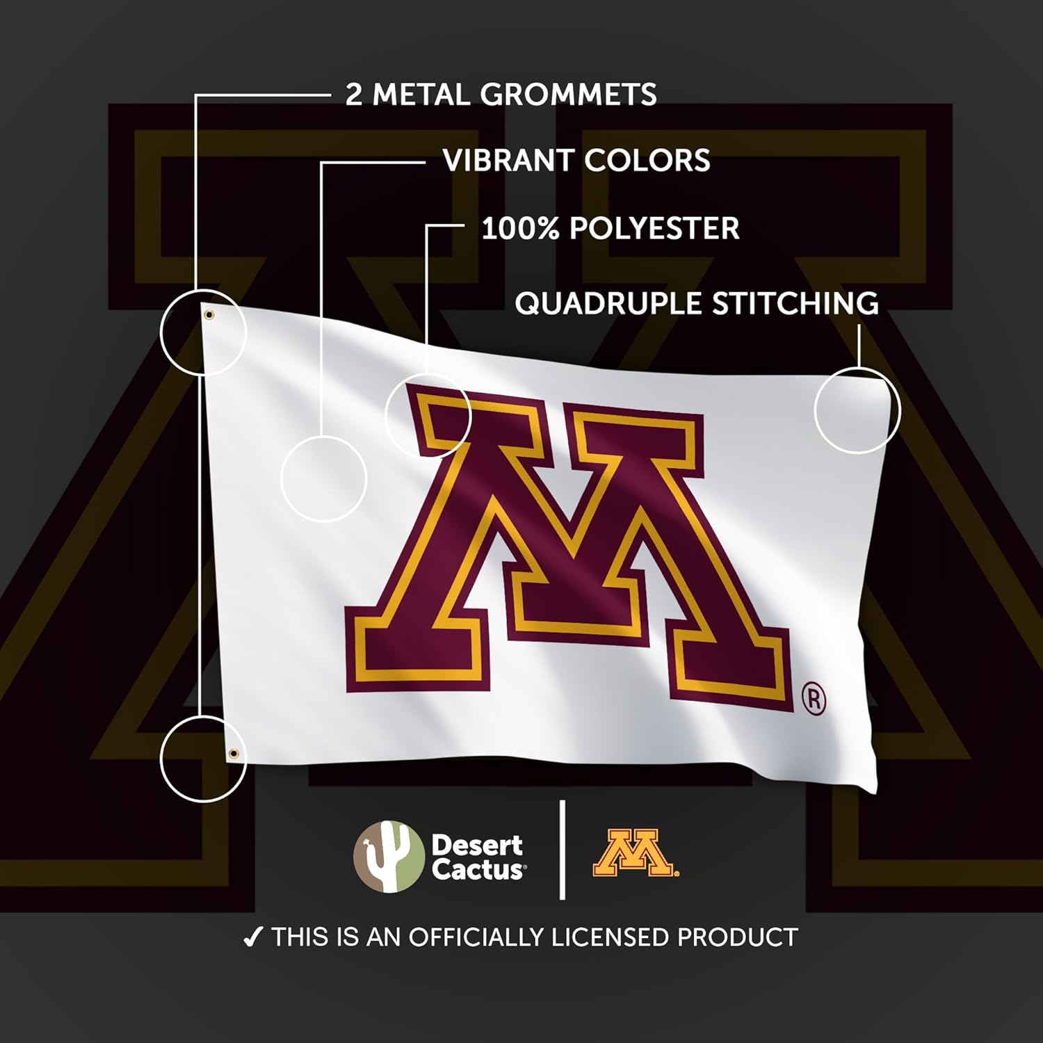 Desert Cactus University of Minnesota 100% Polyester Indoor Outdoor 3x5 feet Banner Golden Gophers (Flag C)